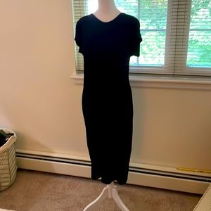Jersey black midi dress, crew neck